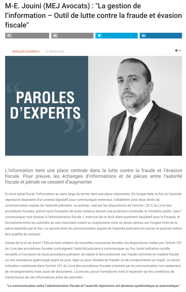 La gestion de l’information – Outil de lutte contre la fraude et évasion fiscale La gestion de l’information – Outil de lutte contre la fraude et évasion fiscale